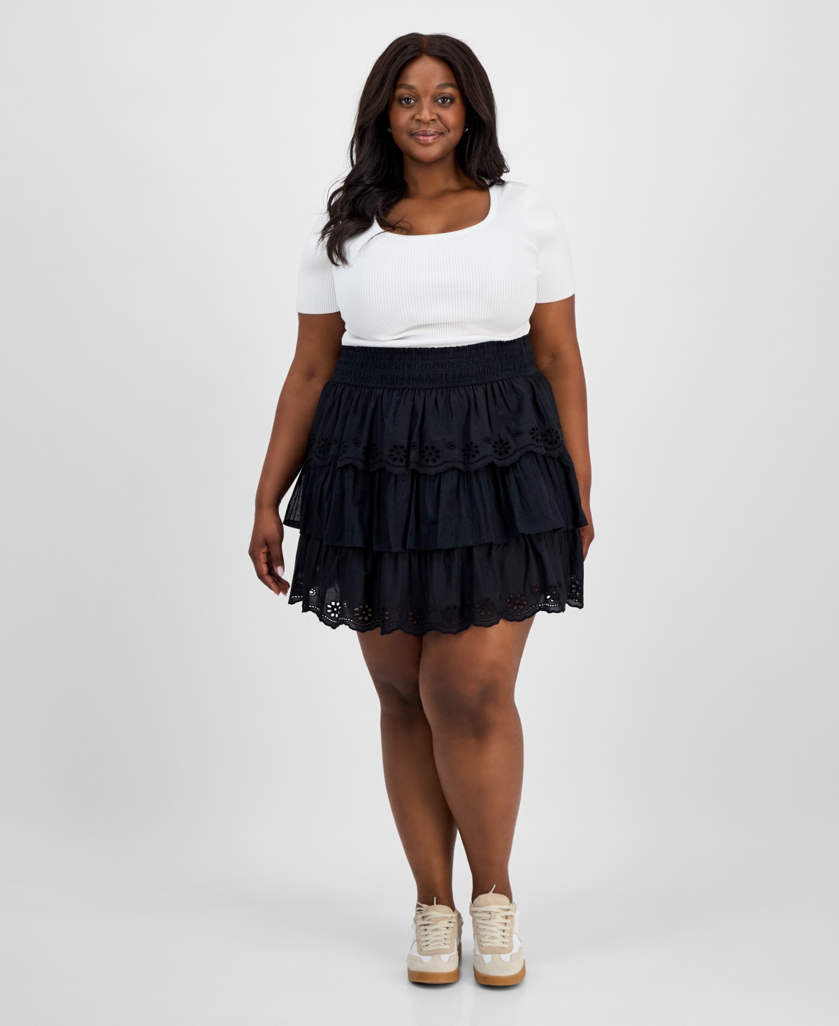 Plus Size Tiered Ruffle Mini Skirt, Exclusively at Macy's - Black