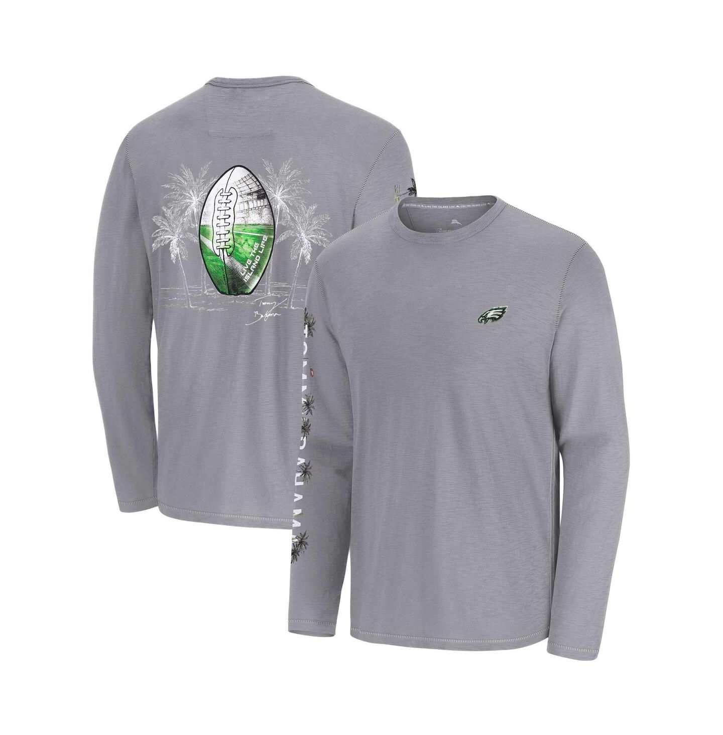 Мужская футболка Tommy Bahama Gray Philadelphia Eagles Oasis Endzone Lux Long Sleeve — фото 1