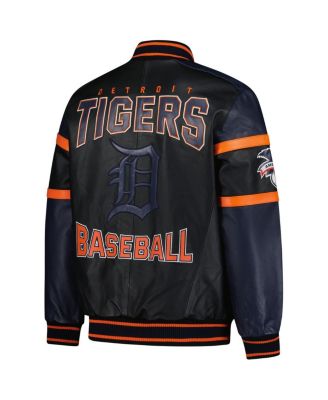 Men's Black Detroit Tigers Full-Zip Leather Varsity Jacket