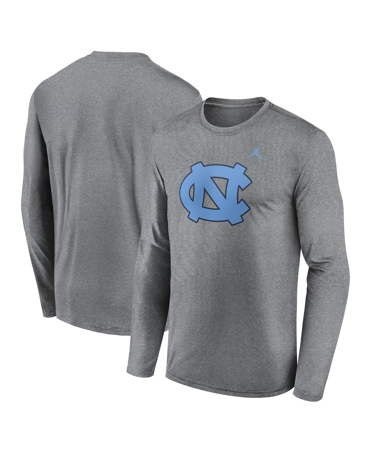 Jordan Men's Heather Gray North Carolina Tar Heels Primetime Primary Legend Long Sleeve T-shirt In Heather Gray