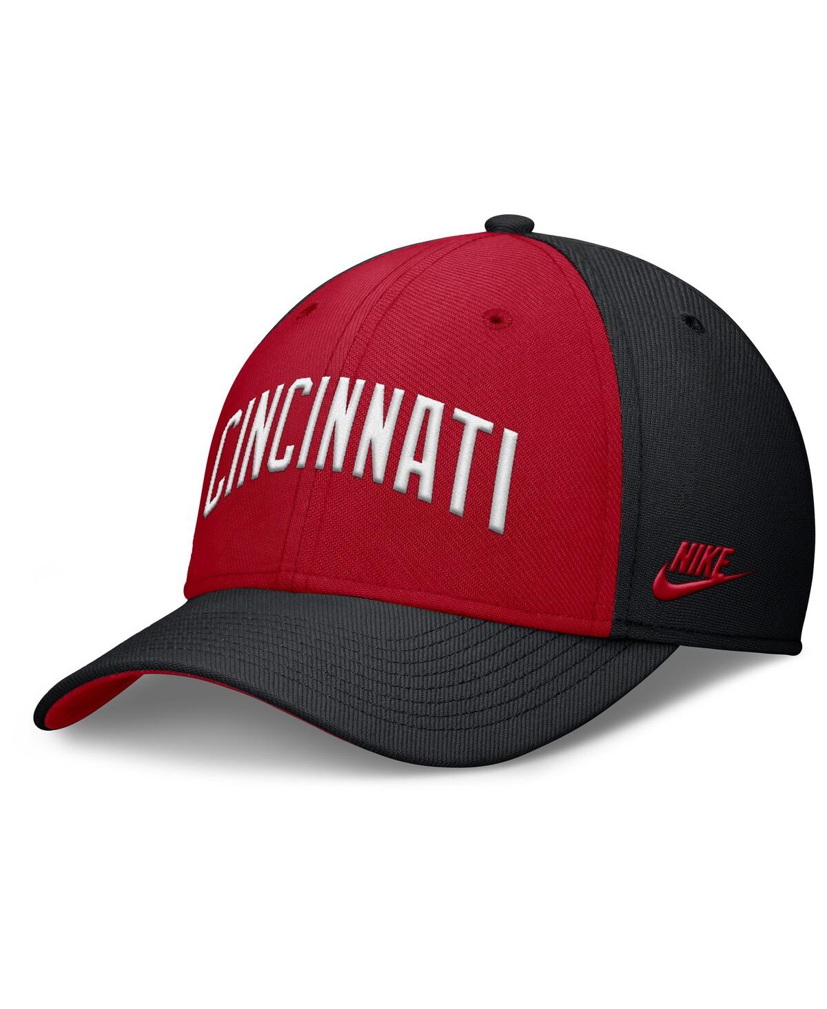 Nike Men's Black/red Cincinnati Reds Rise Swoosh Performance Flex Hat In Black,red