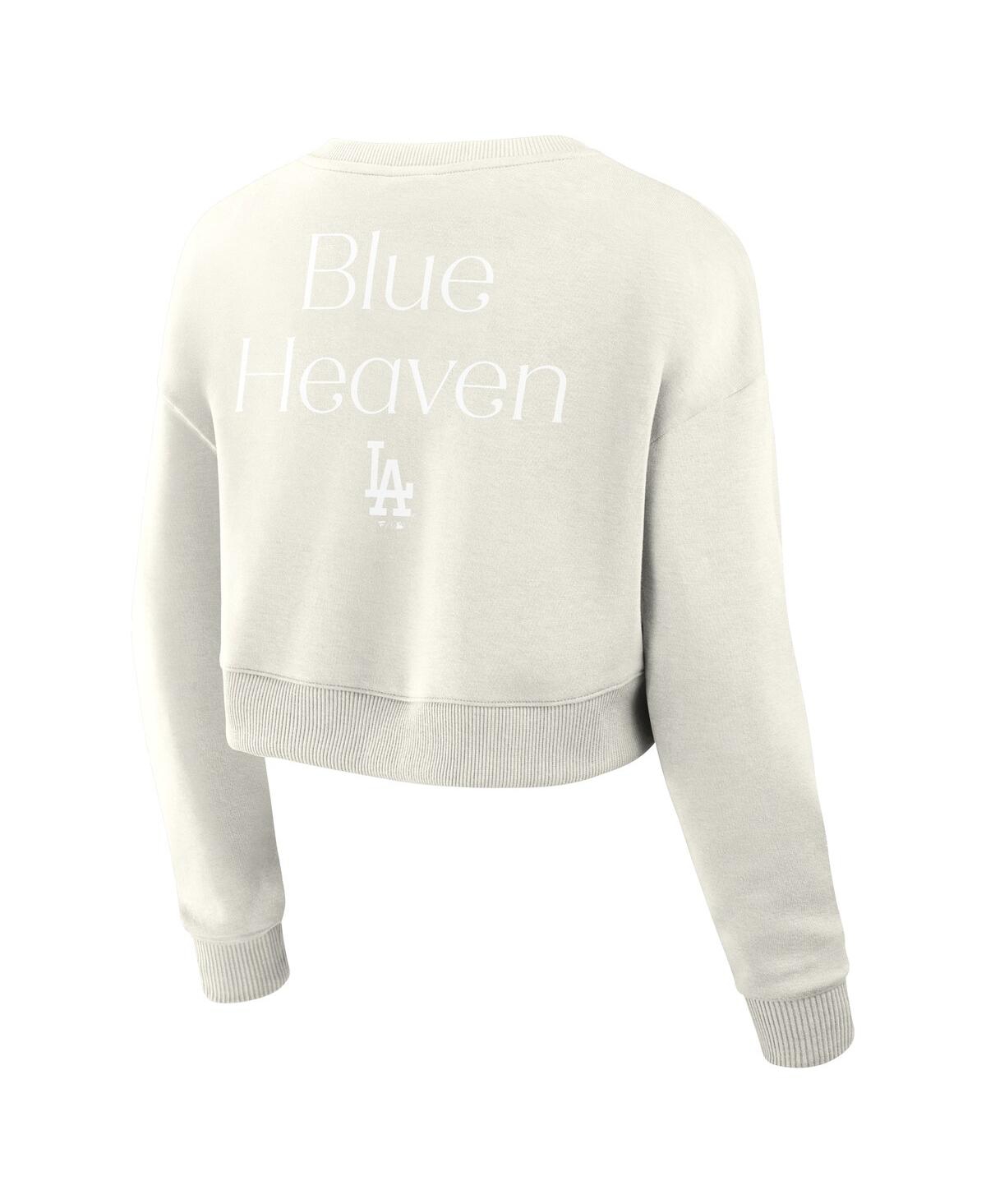Fanatics Women's Cream Los Angeles Dodgers Relax Studio Cropped Pullover Sweatshirt In Cream