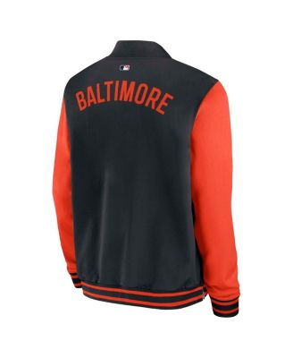 Men's Black/Orange Baltimore Orioles Authentic Collection Dugout Full-Zip Bomber Jacket