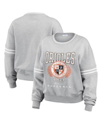 WEAR by Erin Andrews - Women's Heather Gray Baltimore Orioles Domestic Crest Pullover Sweatshirt