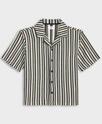Mode of One Men's Vertical-Stripe Camp Collar Shirt