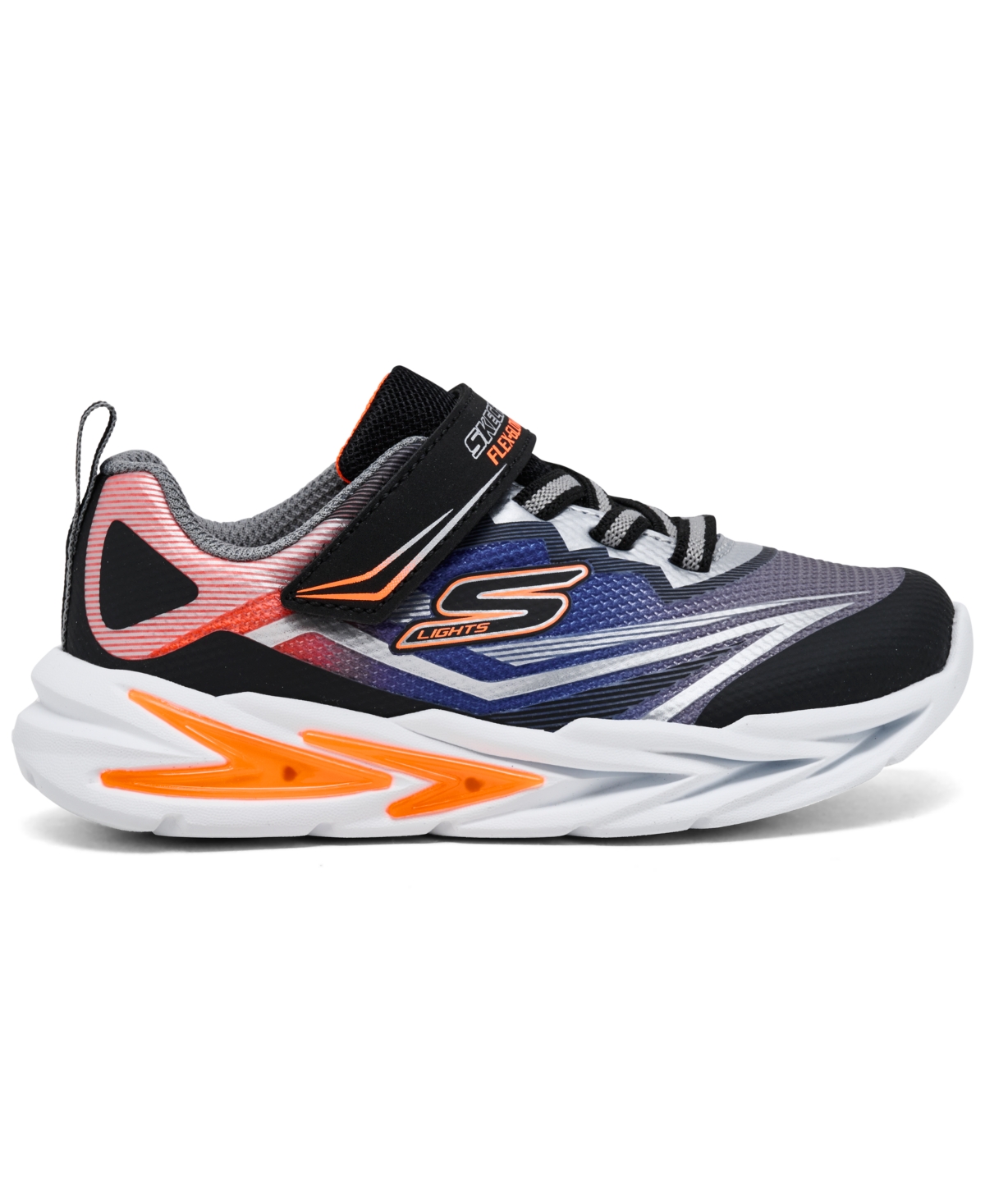 Skechers Toddler Kids S Lights: Flex-glow Ultra Fastening Strap Light-up Casual Sneakers From Finish Line In Black,silver