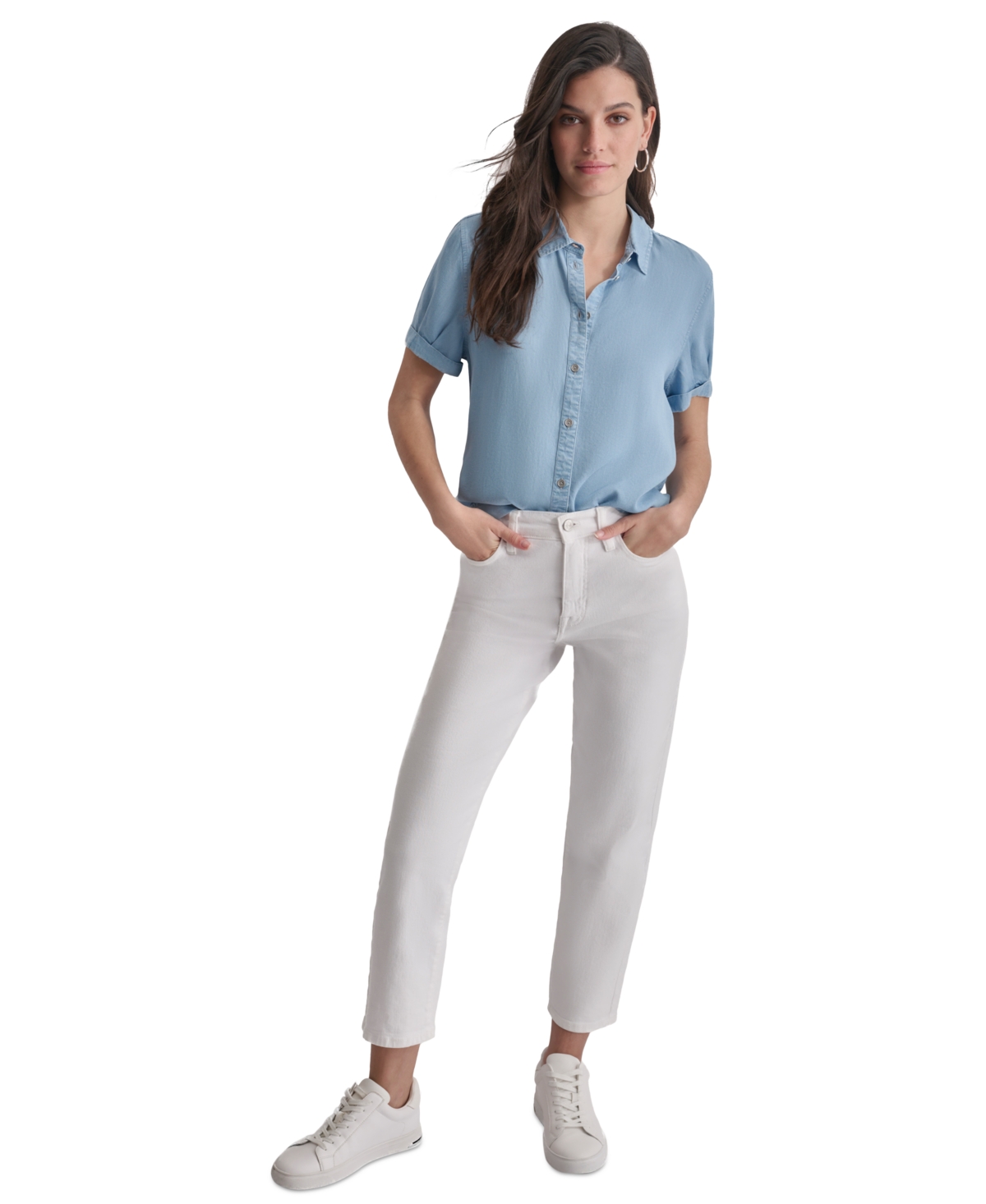 DKNY JEANS PETITE ROLLED SHORT-SLEEVE BUTTON-UP SHIRT 