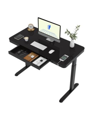 EG9B-E, Electric Height Adjustable Glass Top Standing Desk, Black