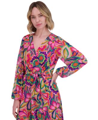 Jessica Howard Women's Printed Tie-Waist Blouson-Sleeve Maxi Dress - Macy's