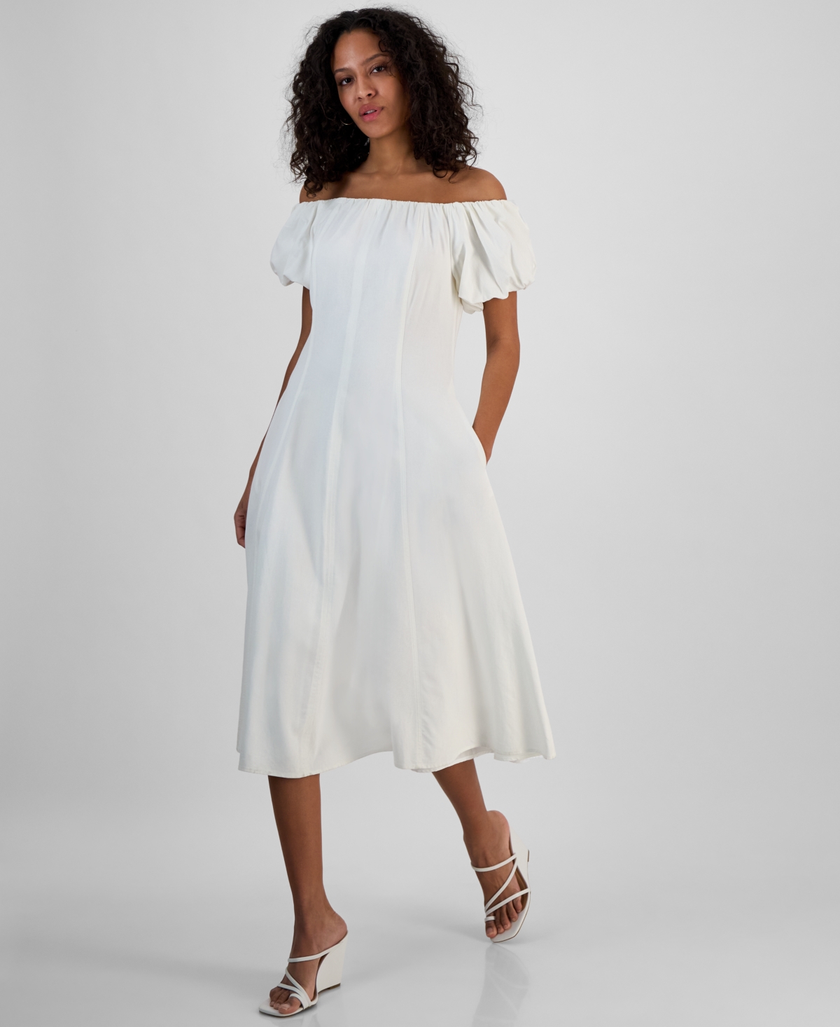 Shop Sam Edelman Women's Off-the-shoulder Puff-sleeve A-line Dress