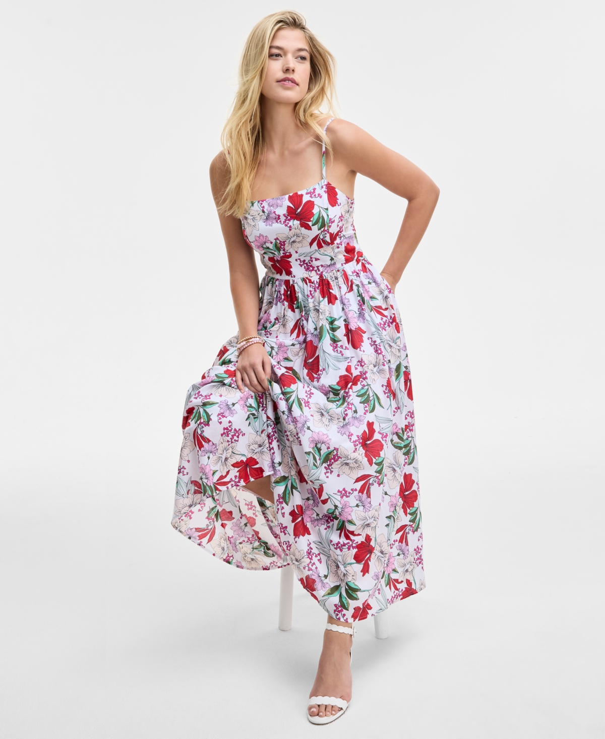 On 34th Women's Square-neck Maxi Dress, Exclusively At Macy's In Bright White Combo