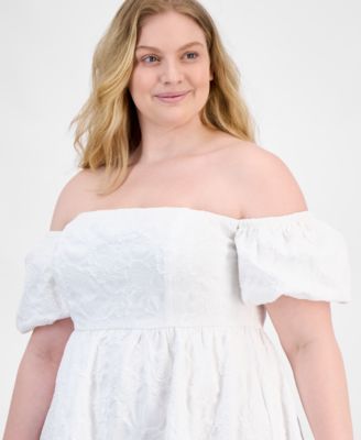 Plus Size Off-The-Shoulder Jacquard Fit & Flare Dress