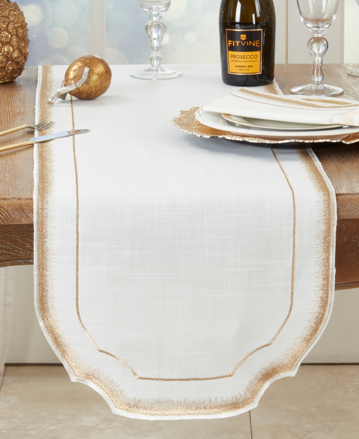 Shop Saro Lifestyle Elegant Embroidery Detail Table Runner, 16" X 70" In Gold