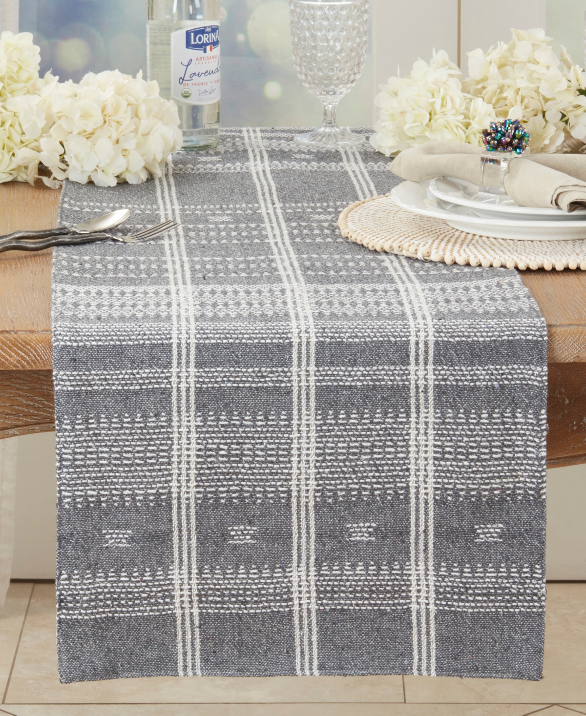 Saro Lifestyle Modernist Woven Stripe Table Runner, 16" X 72" In Gray