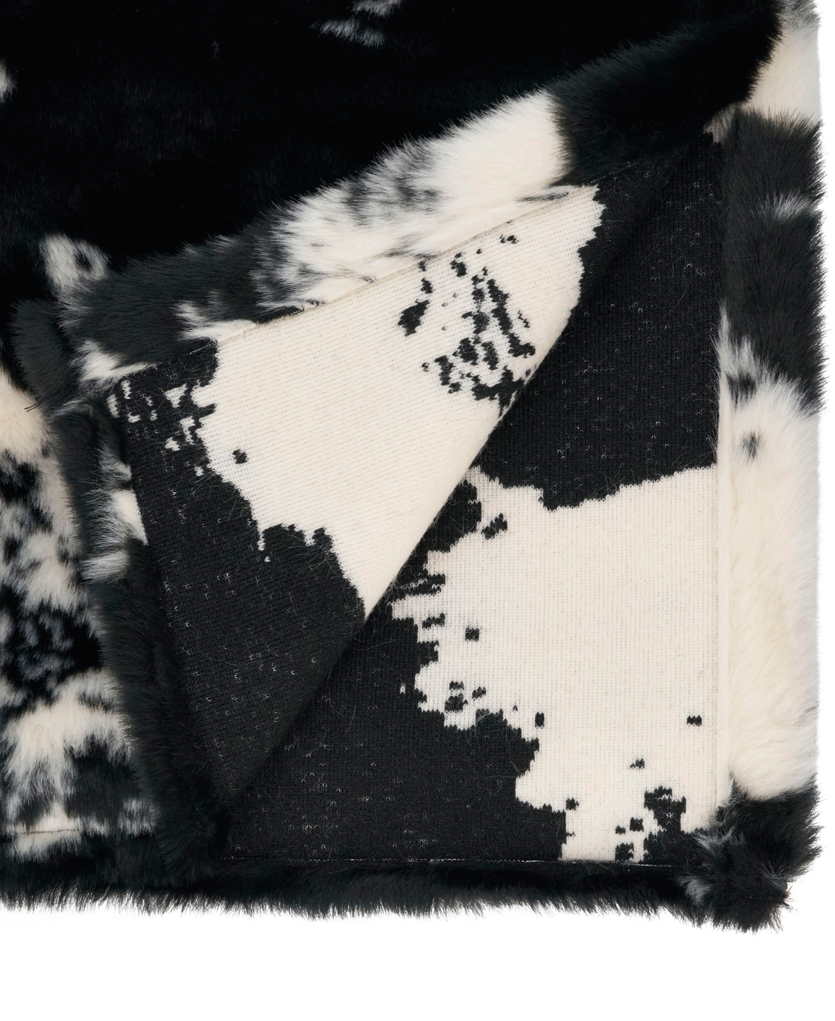 Saro Lifestyle Cow Hide Design Faux Fur Table Runner, 16" X 90" In Black