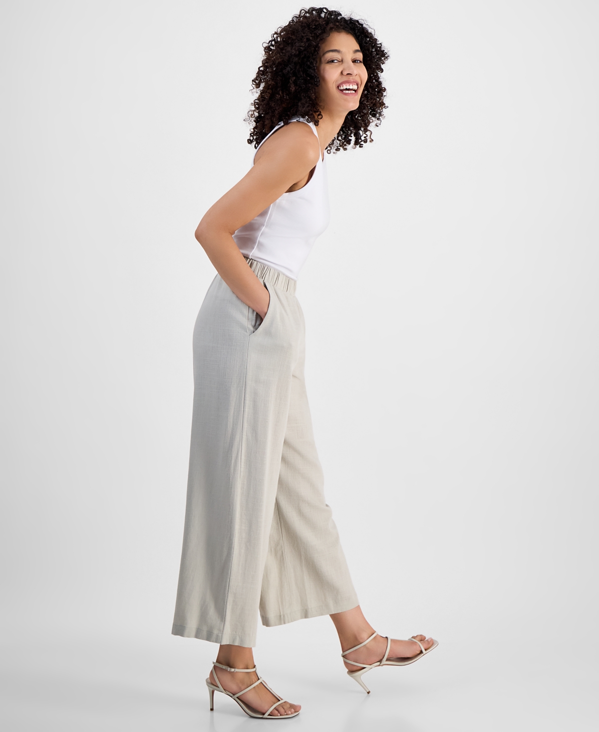 JM COLLECTION PETITE TEXTURED WIDE-LEG PULL-ON PANTS, EXCLUSIVELY AT MACY'S 