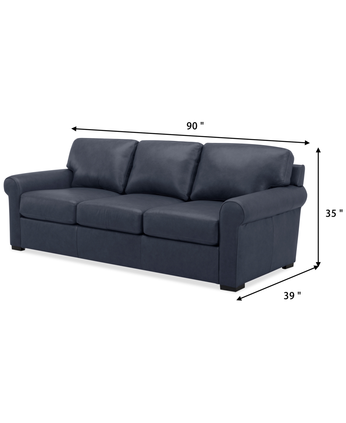 Macy's Radley 86" Leather Roll Arm Sofa, Exclusively At  In Navy