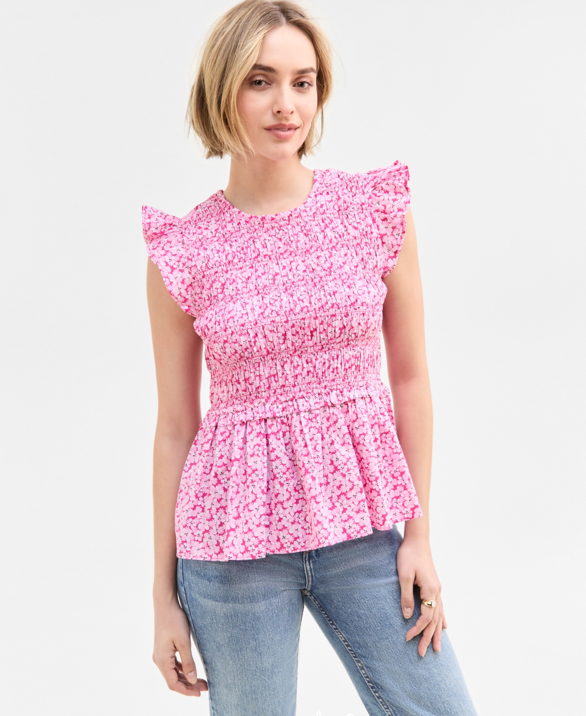 On 34th Women's Flutter-sleeve Smocked Peplum Top, Exclusively At Macy's In Fuchsia Purple