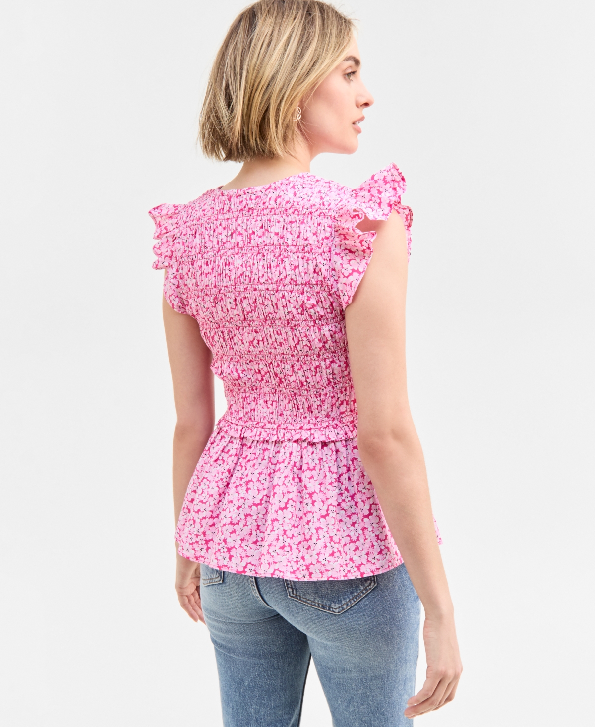 On 34th Women's Flutter-sleeve Smocked Peplum Top, Exclusively At Macy's In Fuchsia Purple