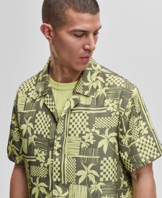 Men's Short-Sleeve Vacation Palm Camp Collar Shirt, Exclusively at Macy's