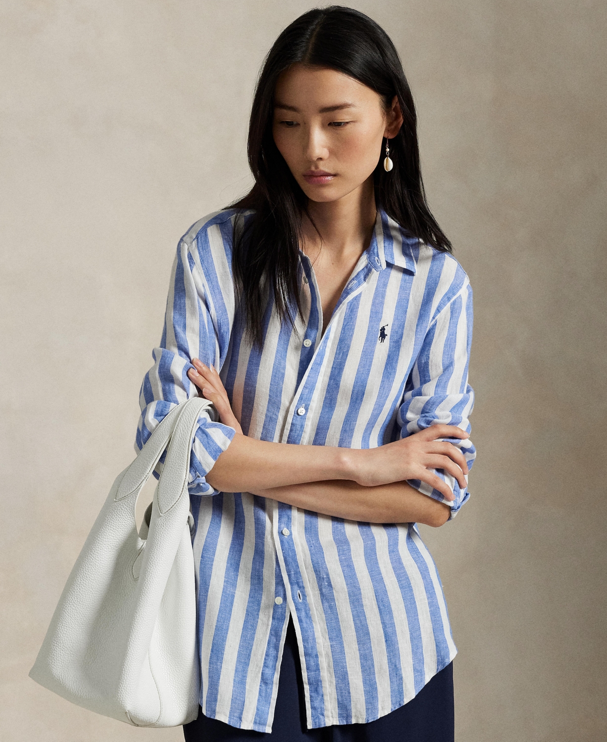 Polo Ralph Lauren Classic Fit Stripe Linen Button-up Shirt In Blue,white