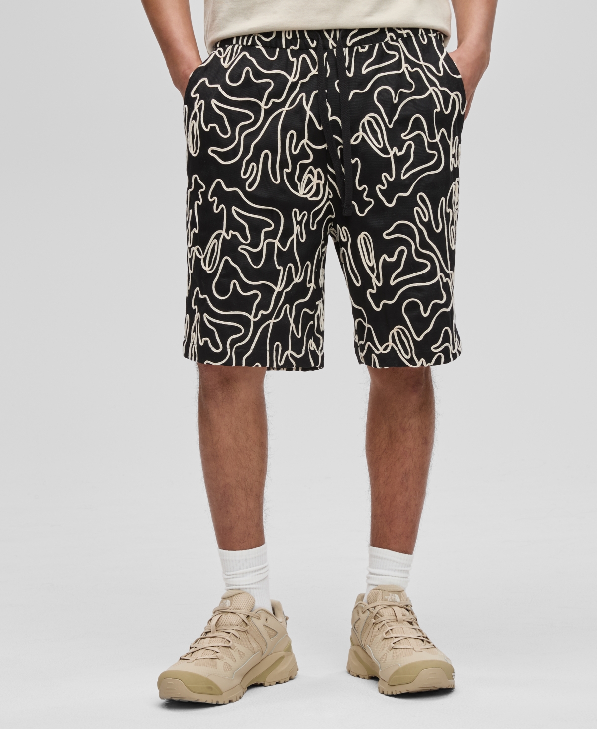 Men's Floral Embroidered Shorts, Exclusively at Macy's - Deep Black