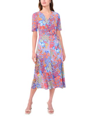 MSK - Women's Printed Belted Midi Dress