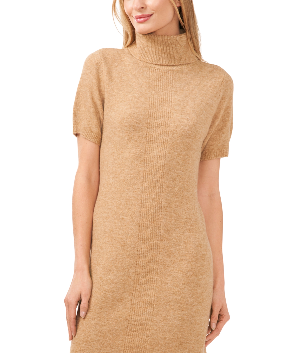 Shop Cece Women's Short-sleeve Turtleneck Sweater Dress In Latte Heather