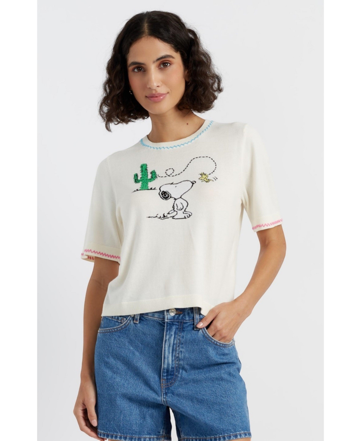 Women's Cotton Peanuts Vacation T-Shirt - Cream