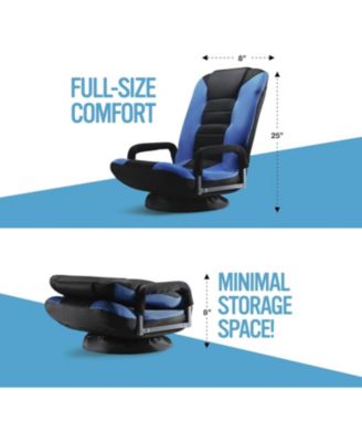 Swivel Gaming Floor Chair - Enjoy 6 Different Positions, Adjustable Lumbar Support, Removable Polyester Cover & Arm Rests, Folds to Store, Stylish Blue with Black Center Stripe