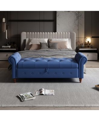 Upholstered Storage Bench with Rolled Arms