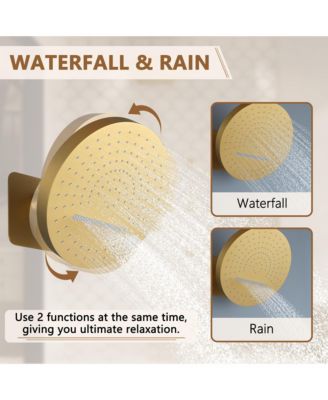 4 Functions DIY Shower Faucet Set Free Combination Main Body Ceiling Rain Shower Head with Handheld Shower and Side Body Jets, Matte Black