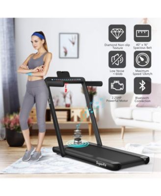 2 in 1 Folding Treadmill with Dual Display, 2.25HP Superfit Under Desk Electric Pad Treadmill, Installation-Free, Blue Tooth Speaker, APP Control, Remote Control, Walking Jogging for Home