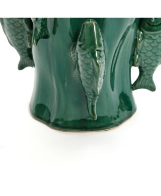 Marine Green Ceramic Fish 15.6-Inch Tall Vase