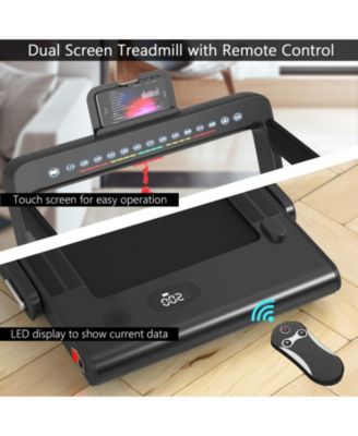 2 in 1 Folding Treadmill with Dual Display, 2.25HP Superfit Under Desk Electric Pad Treadmill, Installation-Free, Blue Tooth Speaker, APP Control, Remote Control, Walking Jogging for Home