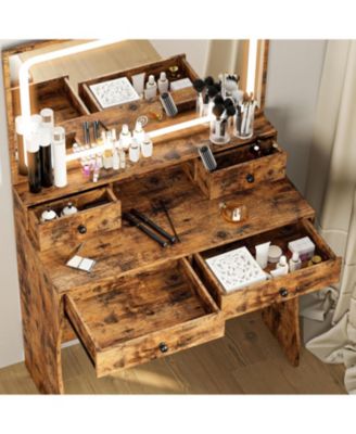 Vanity Desk Set with LED Lighted Mirror & Power Outlet, Makeup Vanity Table with 4 Drawers
