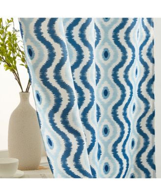 Tanner Ogee Ikatt Damask Patterned Window Grommet Curtains Bedroom - Light Blocking Darkening Window Panels, Set of 2 (Blue, 37 W x 84 L)