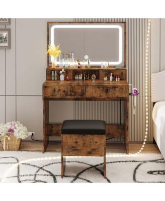 Vanity Desk, Bedroom Makeup Table with 4 Drawers,Storage Stool
