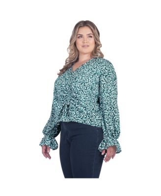 Plus Size Women's Long Flute Sleeve V-Neck Blouse Tops