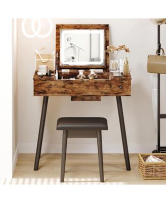 Flip Top Makeup Vanity Table with Drawers & Cabinet