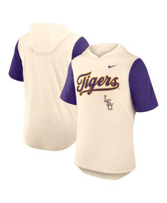 Nike - Men's Natural/Purple LSU Tigers Baseball Script Tri-Blend Performance Hoodie T-Shirt