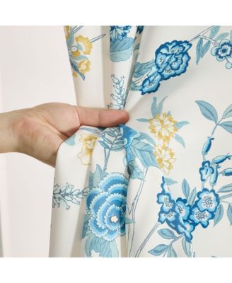 Scarlet Floral & Birds Patterned Back Tab Rod Pocket - Light Blocking Darkening Window Panels, Set of 2 (Grey, 52 W x 84 L)