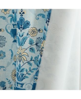 Clara Floral Damask Patterned Window Back Tab Rod Pocket Curtains Bedroom - Light Blocking Darkening Window Panels, Set of 2 (Blue/Yellow, 52 W x 96 L)