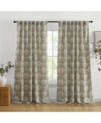 Messina Paisley Damask Patterned Back Tab Rod Pocket Curtains - Light Blocking Darkening Window Panels, Set of 2 (Green/Yellow, 52 W x 96 L)