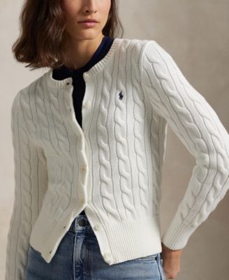 Women's Cable-Knit Cotton Crewneck Cardigan Sweater