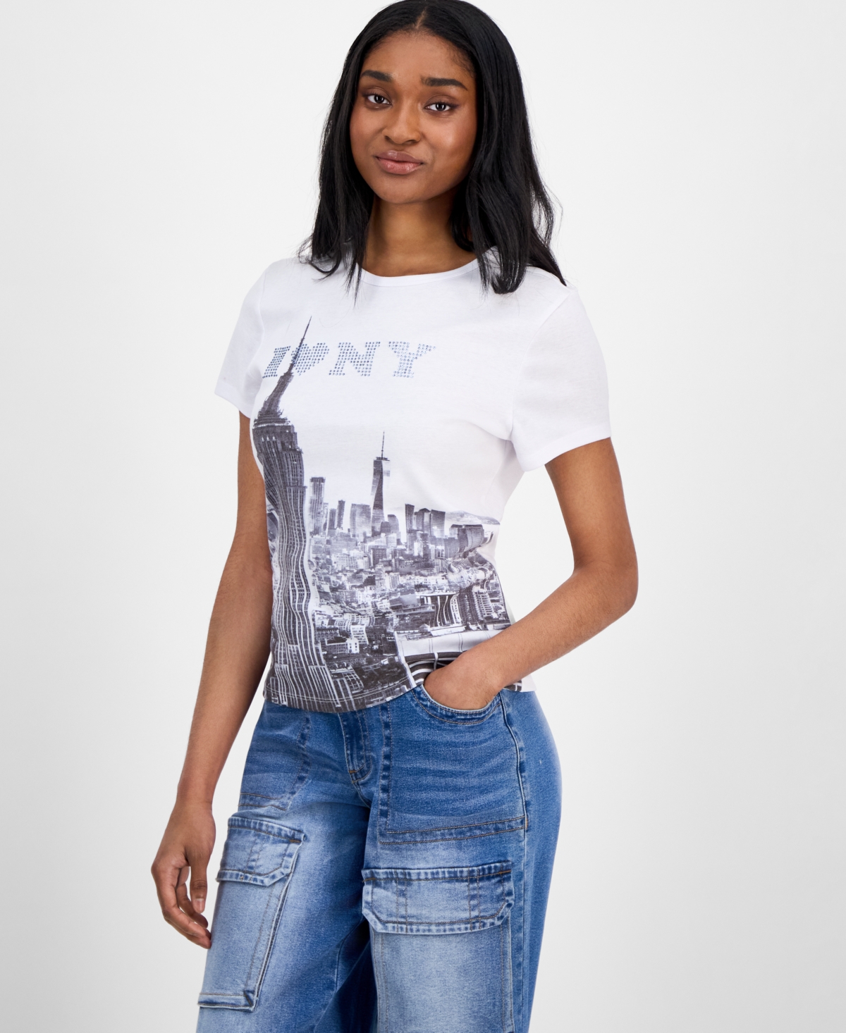 Juniors' Ny Photo-Print T-Shirt - White