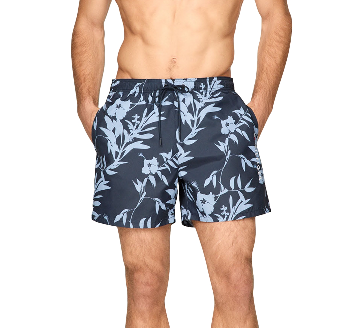 Tommy Hilfiger Men's Ombre Medium Length Drawstring 5" Swim Trunks In Floral Tropic Aop Desert Sky