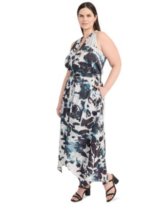 Plus Size Printed Asymmetrical Midi Dress