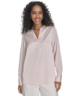 Calvin Klein - Women's Split-Neck Long-Sleeve Shirt