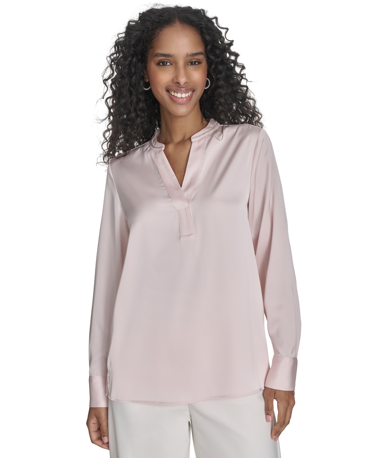 CALVIN KLEIN WOMEN'S SPLIT-NECK LONG-SLEEVE SHIRT 